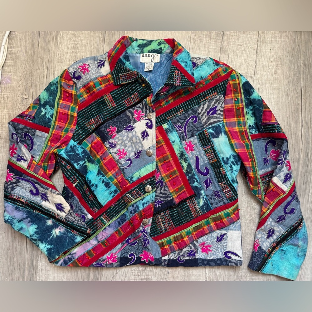 Anage Multicolor Patchwork Jacket Vintage 90s Size Medium